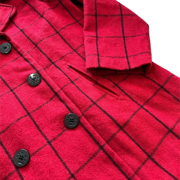 Jessica London Red Check Wool Pea Coat 14 - Picture 2 of 3